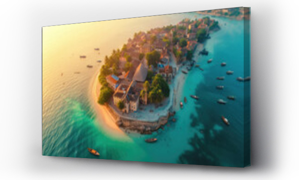 Wizualizacja Obrazu : #725000575 colorful exotic seascape with boats near Zanzibar shore in Africa