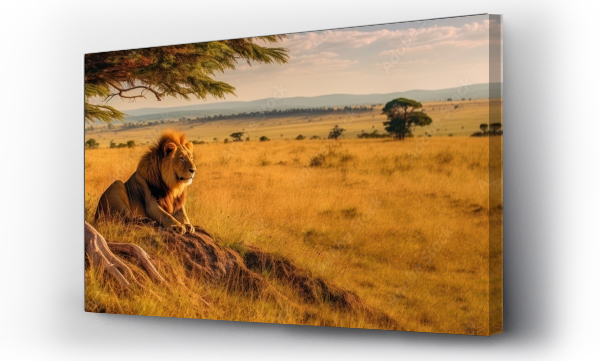 Wizualizacja Obrazu : #725032675 A lion watching its prey in the savanna grassland