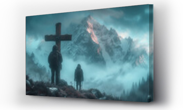 Wizualizacja Obrazu : #725459933 Holy cross with old peoples on mountain.