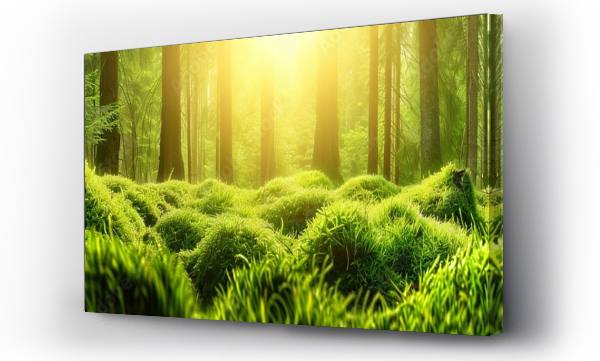 Wizualizacja Obrazu : #726424978 Magical summer forest with bright sun rays creating a serene and tranquil nature background