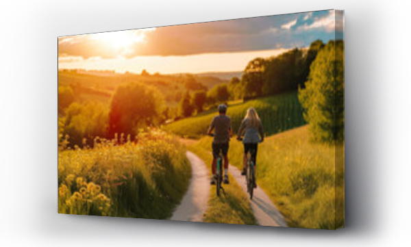 Wizualizacja Obrazu : #726819069 man and a woman cycling through picturesque countryside, enjoying the scenery