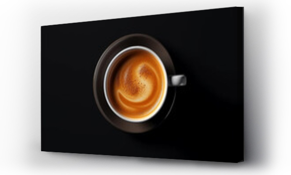 Wizualizacja Obrazu : #728075533 upper view of a full cup of coffee or espresso for breakfast on a dark background.