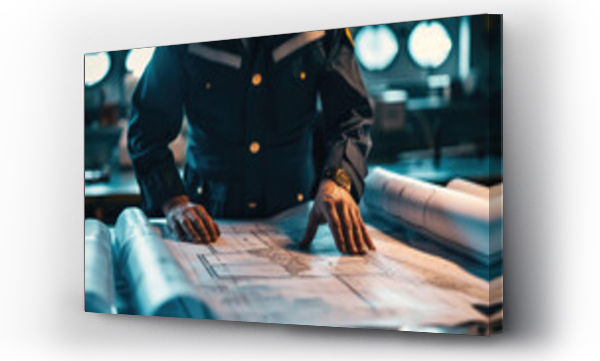 Wizualizacja Obrazu : #728151115 Naval officer examining blueprints on a desk
