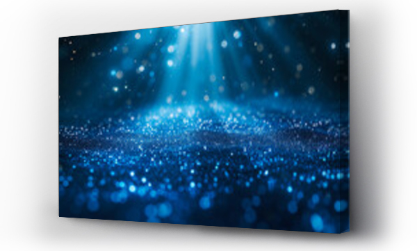 Wizualizacja Obrazu : #728597749 Scoppio di luce azzurra asimmetrica, raggi di luce astratti su sfondo azzurro , glitter, spazio per testo 