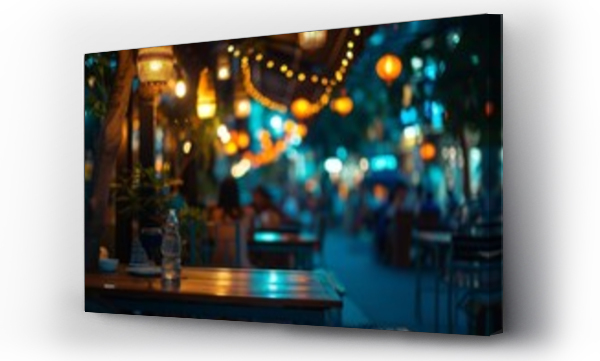 Wizualizacja Obrazu : #729676387 Bokeh bar street Outdoor restaurant ambiance. asia vibe Chilling people Music Dining experience