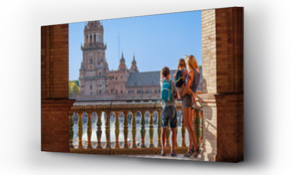 Wizualizacja Obrazu : #730184318 Mother with kids stand on balcony and look at plaza de Espana