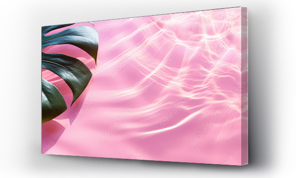 Wizualizacja Obrazu : #730925819 Creative water wave surface with monstera leaves pink background