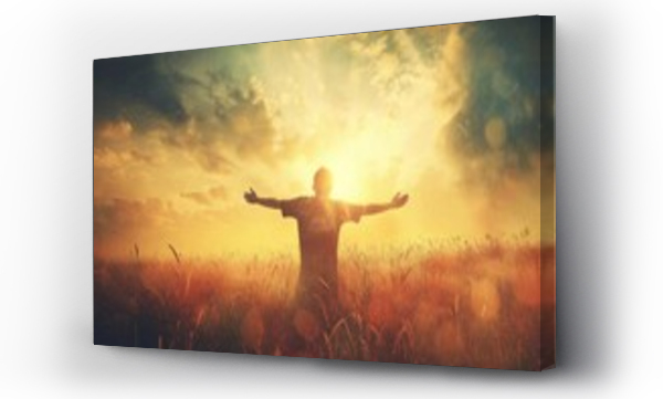 Wizualizacja Obrazu : #731244825 Prayer and spirituality A man connecting with the divine in a field An illustration of christian faith and the holy spirit