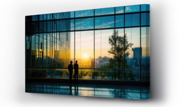 Wizualizacja Obrazu : #731652571 Silhouette of business people standing in office building with sunlight