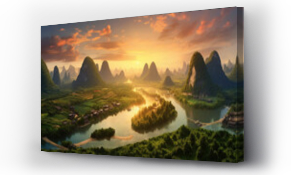 Wizualizacja Obrazu : #732611830 Guangxi region of China, Karst mountains and river Li in Guilin.