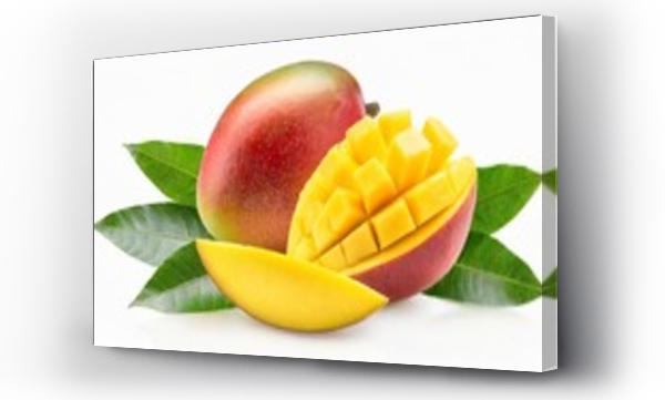 Wizualizacja Obrazu : #732785926 mango fruit and sliced with leaves isolated on transparent background png