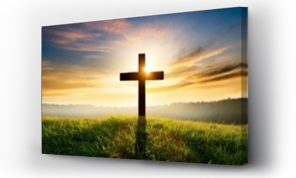 Wizualizacja Obrazu : #733154151 silhouette christian cross on grass in sunrise background