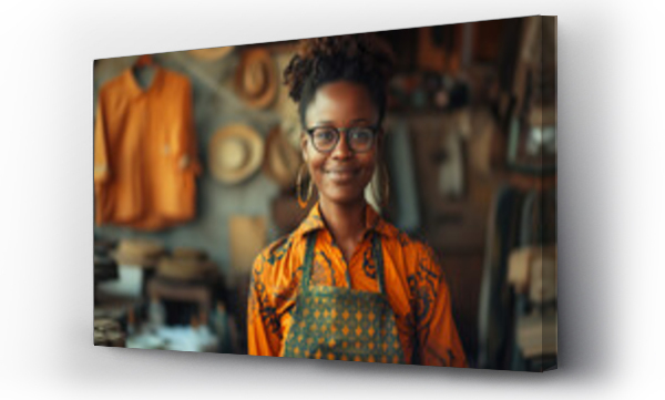 Wizualizacja Obrazu : #733496003 black woman clothing tailor with business vision. Smile, startup and small business entrepreneur 
