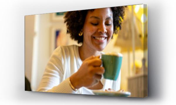 Wizualizacja Obrazu : #736006026 Attractive woman having coffee in a shop laughing with a friend