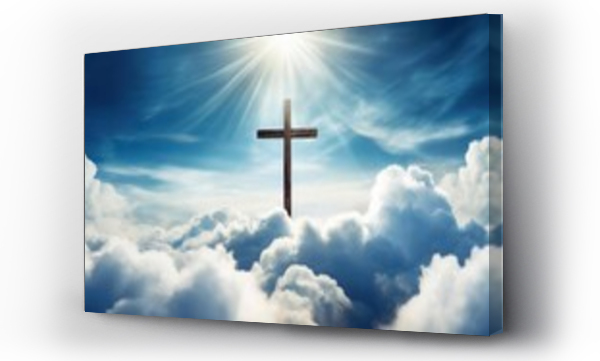 Wizualizacja Obrazu : #736033466 christian cross in heavenly wallpaper with ethereal clouds symbolizing heaven or spirituality