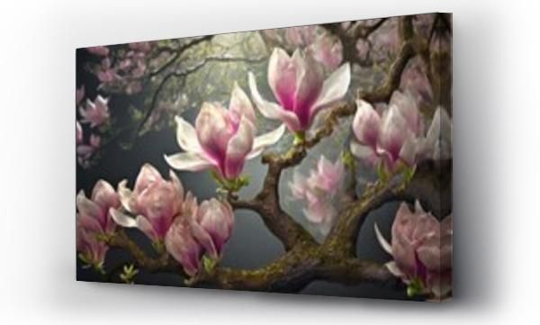 Wizualizacja Obrazu : #736915317 Ga??zki magnolii pokryte kwiatami