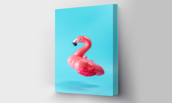 Wizualizacja Obrazu : #737053148 Inflatable pool toy flamingo on a blue background. Minimal summer concept.