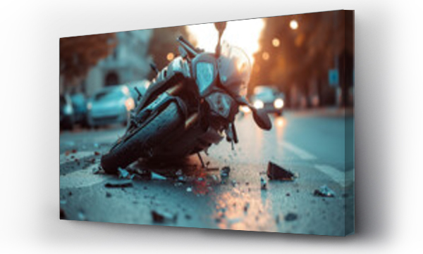 Wizualizacja Obrazu : #739547725 Traffic accident, motorcycle crashed. Laying in the middle of the street. 