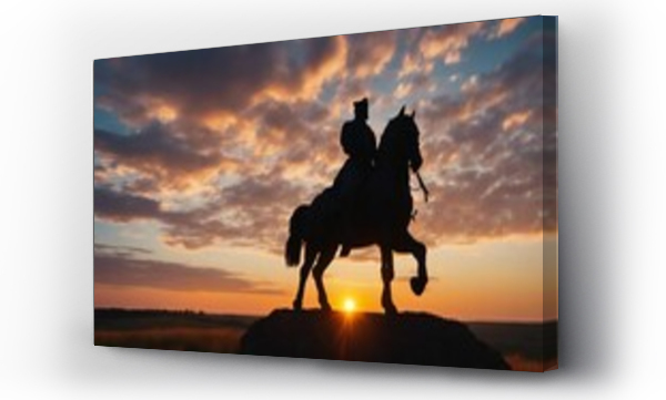 Wizualizacja Obrazu : #739584069 Cossack Heritage Monument, a silhouette against a sky of vibrant sunset colors