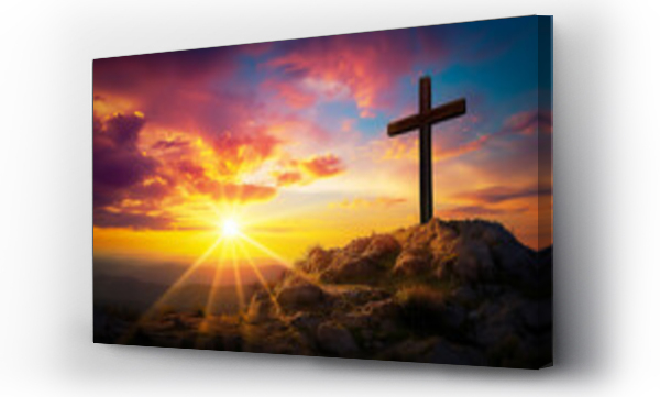 Wizualizacja Obrazu : #739598496 Jesus cross on Calvary Hill Dramatic Sunset at Golgotha