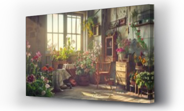 Wizualizacja Obrazu : #741213242 A room filled with lots of flowers next to a window