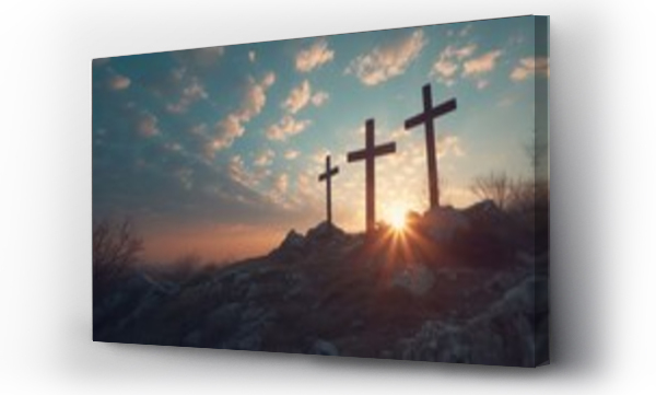 Wizualizacja Obrazu : #741301005 Calm sunset over Christian crosses on a hill