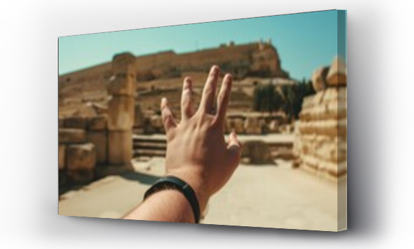 Wizualizacja Obrazu : #741358486 waving hand in front of a historic monument