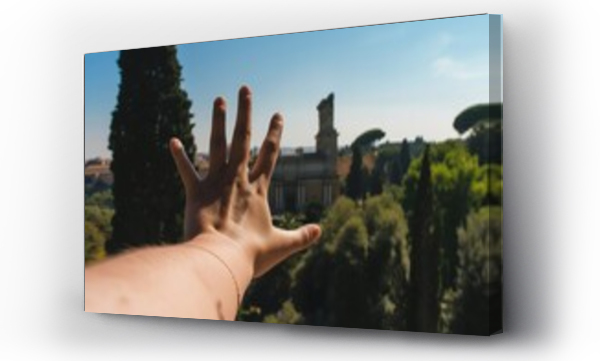 Wizualizacja Obrazu : #741358539 waving hand in front of a historic monument