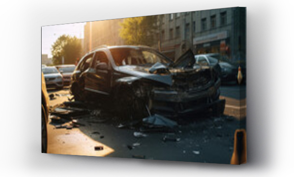 Wizualizacja Obrazu : #741518746 Destroyed abandoned car with broken car glasses, flat tires