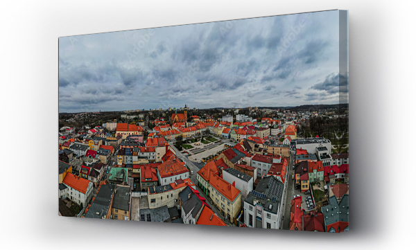 Wizualizacja Obrazu : #741726069 Stare miasto z rynkiem, Wodzis?aw ?l?ski na ?l?sku w Polsce. Panorama zim? z lotu ptaka