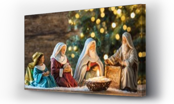 Wizualizacja Obrazu : #741886815 birth of jesus christ in bethlehem mary and joseph sitting next to the manger religion and faith of christianity bibical story of christmas