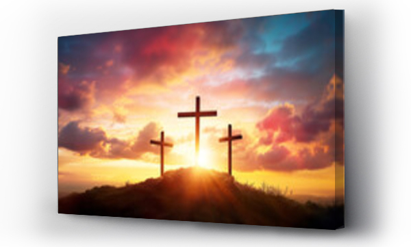 Wizualizacja Obrazu : #742098155 Three Crosses on Calvary Hill Dramatic Sunset at Golgotha