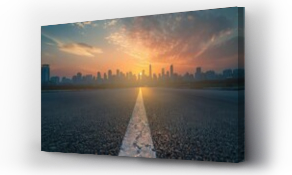Wizualizacja Obrazu : #743038675 Empty asphalt road and modern city skyline with buildings view at sunset