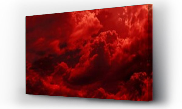 Wizualizacja Obrazu : #743260777 Black fiery red dramatic sky with clouds Fire war explosion catastrophe flame Horror concept Web banner Wide bloody red background with space for design Panoramic : Generative AI