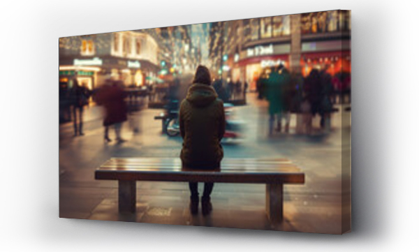 Wizualizacja Obrazu : #744386372 A person sitting on a bench alone in a city square