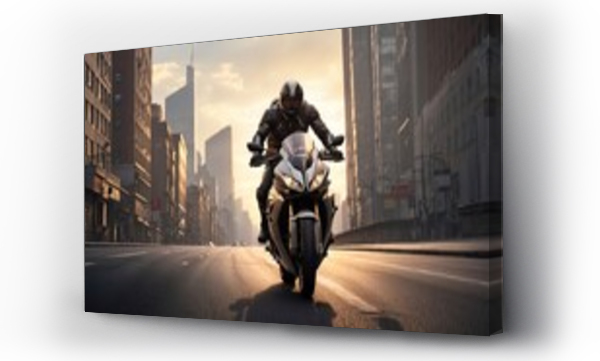 Wizualizacja Obrazu : #744468711 a person riding a motorcycle on a city street