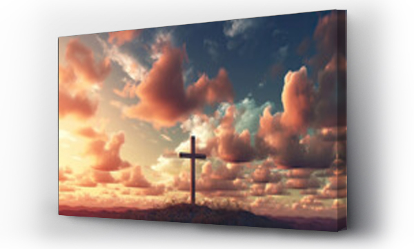 Wizualizacja Obrazu : #744917467 Christian cross appears in the sky background. Generative Ai illustration.