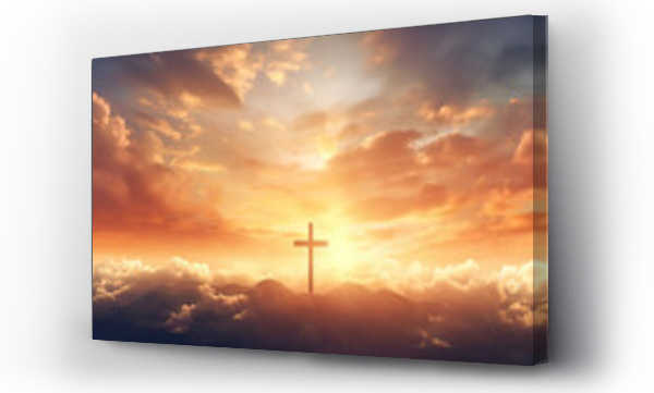 Wizualizacja Obrazu : #744917481 Christian cross appears in the sky background. Generative Ai illustration.