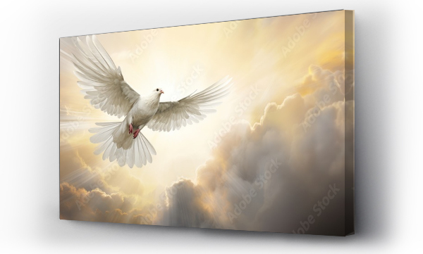 Wizualizacja Obrazu : #745079708 a white dove flying over the sun in a cloudy sky, in the religious style