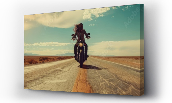 Wizualizacja Obrazu : #745133207 open road, the motorcyclist embraces the exhilarating freedom of the journey. With the powerful roar of the motorcycle engine and the wind rushing past