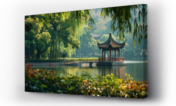Wizualizacja Obrazu : #746748538 A Green Park with Bamboo. A Meditation Spot. Meditation Concept.