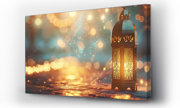 Wizualizacja Obrazu : #747490237 Celebration of islamic eid mubarak and eid al adha lantern in a light background.