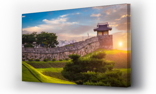 Wizualizacja Obrazu : #748073199 Hwaseong Fortress in Sunset, Traditional Architecture of Korea at Suwon, South Korea.