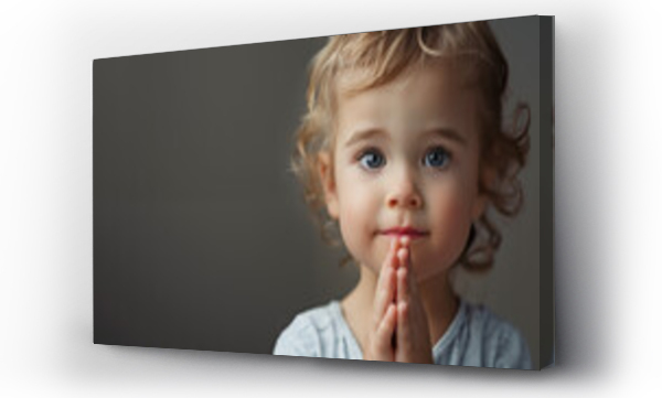 Wizualizacja Obrazu : #748098011 Kid praying and looking at the camera on plain background, symbolizing faith in god