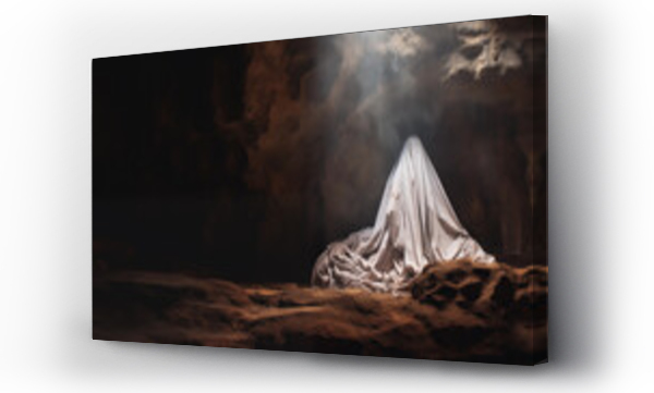 Wizualizacja Obrazu : #748120200 rests a bloodstained white shroud. As Easter dawns, the cave becomes a focal point of intrigue and wonder. What role does this shroud play in the miraculous events of Jesus resurrection