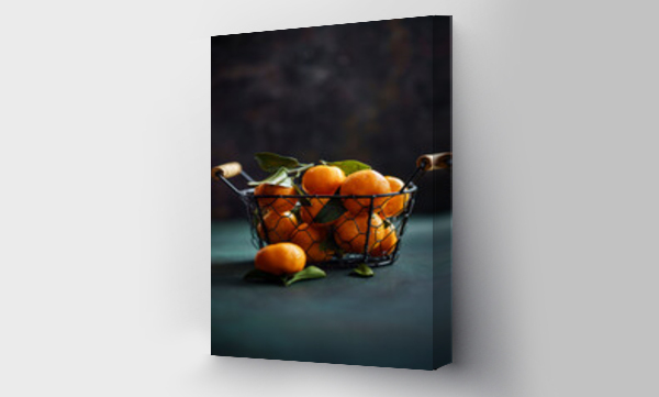Wizualizacja Obrazu : #748169463 Tangerines in basket on dark