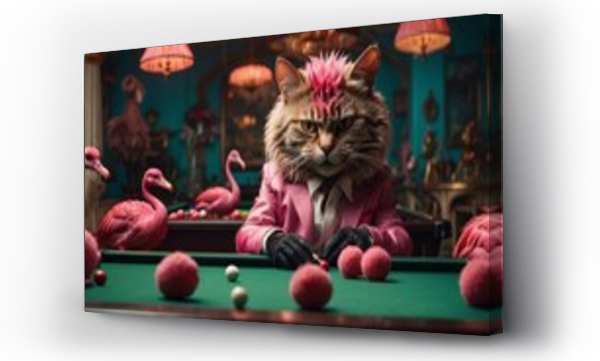 Wizualizacja Obrazu : #748399181 Cheshire Cat playing pool  with flamingos 