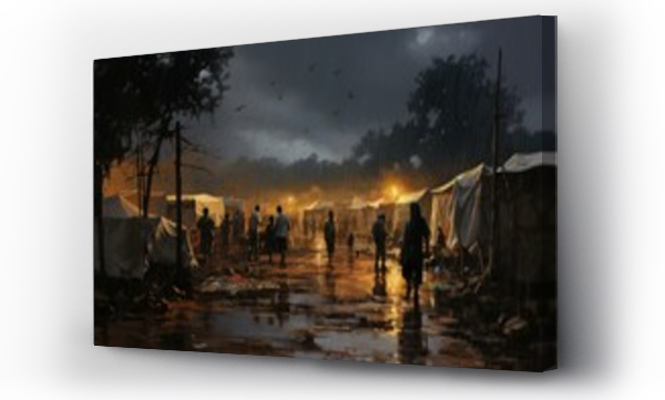 Wizualizacja Obrazu : #748584039 Overcrowded Refugee camp tents dirty. Poor border. Generate Ai