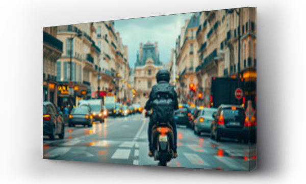 Wizualizacja Obrazu : #748711667 Delivery guy on scooter riding through Paris traffic