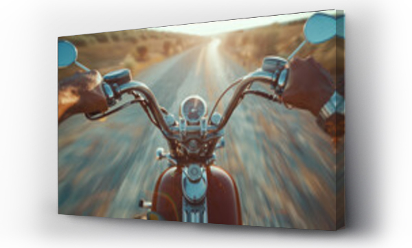Wizualizacja Obrazu : #748971511 Closeup of two hands on motorcycle handlebars, motorcyclist on paved road.